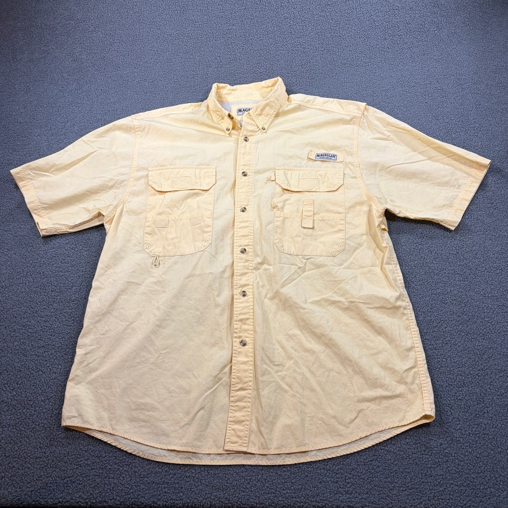 Magellan Fishing Shirt Mens XL Yellow Short Sleeve Button Up Vented Cotton 7974